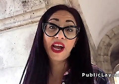 Busty Spanish student 18+ fucks outdoor