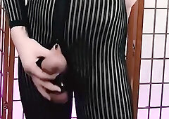 Good-Sized Boner Tgirl stringing up massive immense floppy fuckpole with nutsack spread