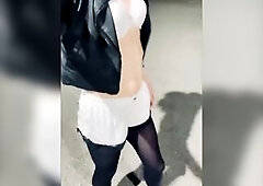 Sunny walking at petrolstation