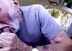 Handsome Grandpa Sucks in His Car