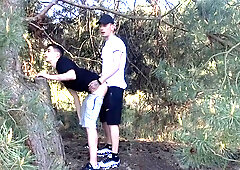 Guys having outdoor sex