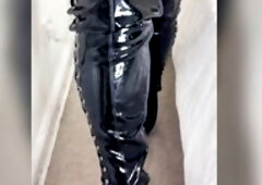 Screwed in furry and haunch high boots