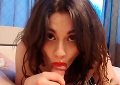 Girl tease her boyfriend and he cum in her deep throat