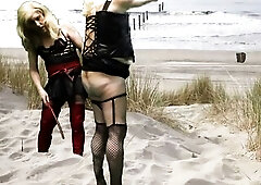 Mrs Samantha has her serf t-girl Marina shackled to the ceiling, and punishes her by drubbing with a whip, flogger and paddle. Then teases her with so