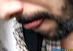 Gay latinos beard jizzed after pov tug