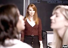 Crazy lesbian threesome in a classroom with a teacher