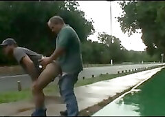 daddy and guy fucking outdoor near road