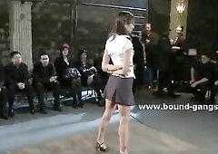 Skinny sweetheart humiliated in public sex fuckfest with naughty double penetration