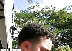 Blonde Guy Blows Cock Outside