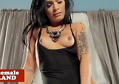 Seductive Latina tgirl teasing and stroking solo