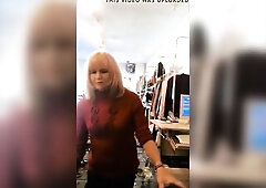 Love how that babe is impressed by his bulge and checks if the are alone in the store!