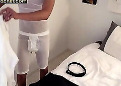 Amateur skinny twink rubs ass and jerks his hard cock