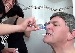 Piss drinking from pet bowl by Femdom Austria