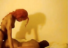 Ebony shemale with supple breasts pounds her man balls deep