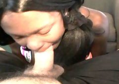 Stacked black babe works her sweet lips up and down a huge white dick