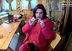 Cigar Blowjob & Ripped Pantyhose Pussy Massage & Cum on My Downjacket