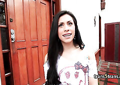 Small titties tgirl played with toys for camera