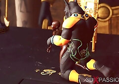 Anubis fucks hard a sexy ebony in an egyptian temple - Creampie