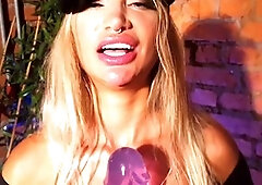 Super horny slut Monika Foxxx uses a huge dildo for some wild anal fun, showing off her big prolapse and drinking her own squirt