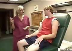 Blonde nurse has a cum shower