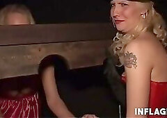 Trashy blonde european hoe in nurse outfit Lara Love sucking and fucking a large dick in threesome