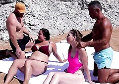 Angels sunbathing on a boring beach, and notice 2 lads who like to join in hawt sex on the beach