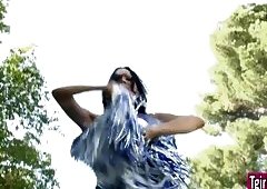 Cheerleader Celeste anal rides on a dick