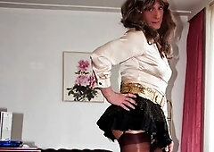 Epic cumshot of a booted slut in full action