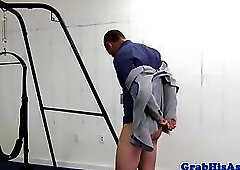 Office jock assfucked on a swing