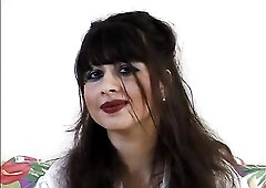 Appealing brunette hair in hawt nylons is dildoing her cunt at the casting.