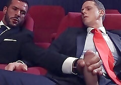 Hunks in suits strip for anal sex at the cinema