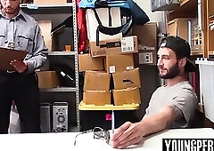 A teen caucasian male was escorted to the backroom