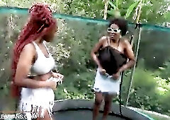 Large Melons & Butt Black Lesbian babes Lick Juicy Vagina From Behind POV Close-Up