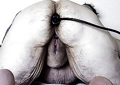 Overweight trans guy has shaking orgasms with the one and the other holes filled