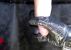 Closeup: The Mistress Massages The Sperm Out Of The Cock With Latex Gloves