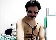 Brazilian gay solo wearing panties and make up