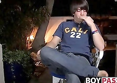 Interviewed young twink Jordan Long masturbates and cums