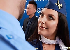 Stewardess with round ass Angela White rides on a hard white cock