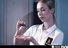 Time Stop Freeze Porn - Golden-haired vs Brunette hair Lesbo Schoogirls Belt-On Sex toy Creampie