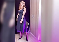 36 - Bonde with Unshaved Twat Undresses off Elegant Costume and Cums