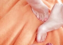 Marvelous golden-haired older wife Selena presents her charming feet posing, footjob, constricted vagina creampie sex, twat climax from behind