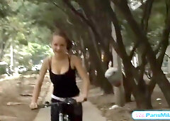 Busty fit teen slut cycles around town