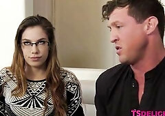 T-Girl gets butt rimmed and barebacked for facial as voyeur watches