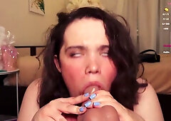 Cute and perverted teen sucks a tremendous dildo and takes it deeply in her throat