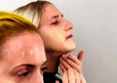 Beautiful crossdresser Bailey Wilde applying foundation for a perfect look