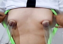Large Boobs Trans Ben Tennyson Lactating and Pumping her Puffy Teats with Vacuum Milking Machine