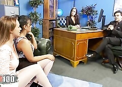 3 chicks with heavy breasts drilled by one penis