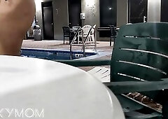 Flashing and swimming in my belt at the hotel pool