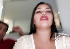 Big tits Latina MILF seduced by two guys