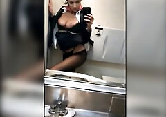 Wicked stewardess playing with twat and having climax